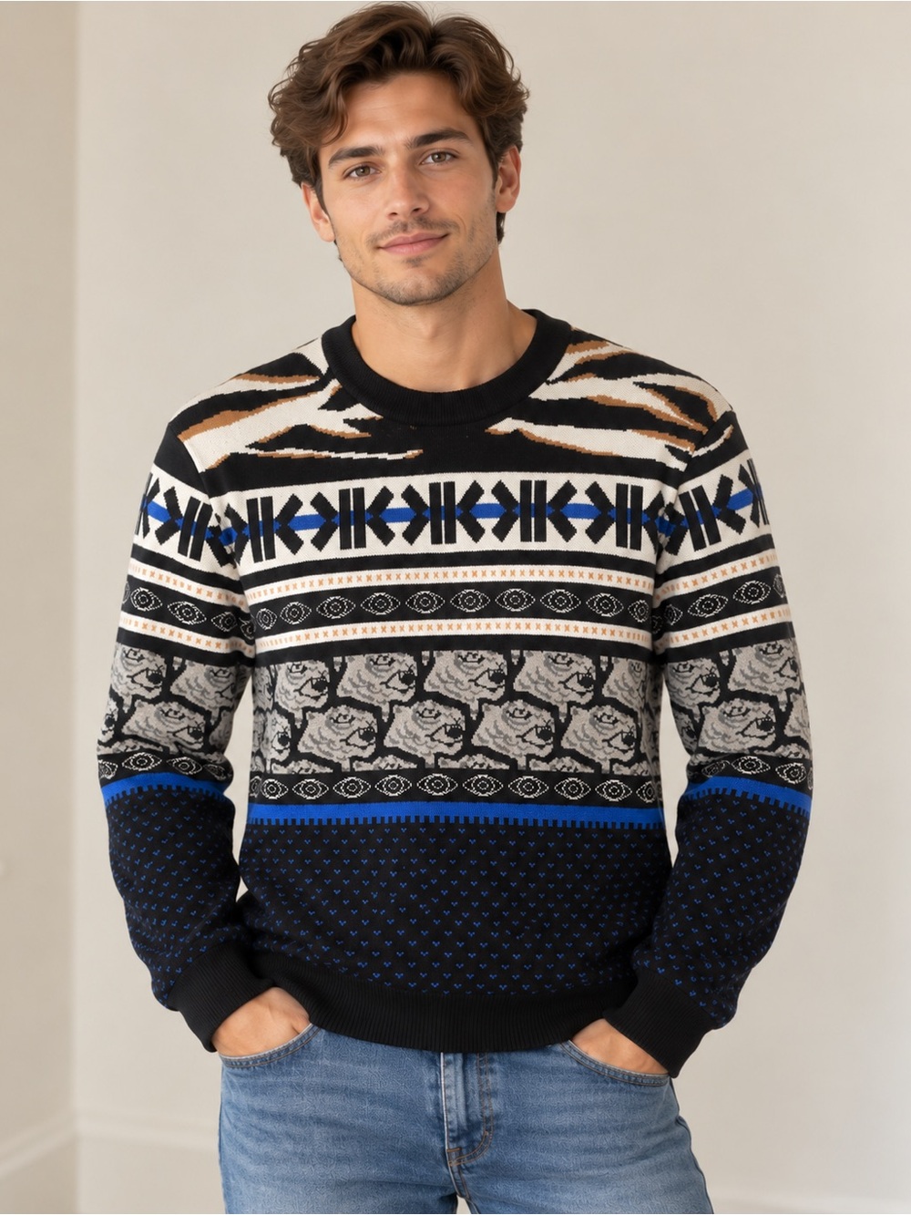 KENZO Paris Tiger Jacquard Geometric Abstract Knit Sweater Men’s M